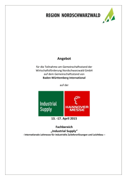 Angebot Beteiligung 2015 - Wirtschaftsförderung Nordschwarzwald