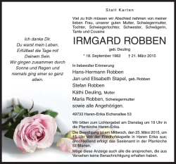 IRMGARD ROBBEN - Traueranzeigen
