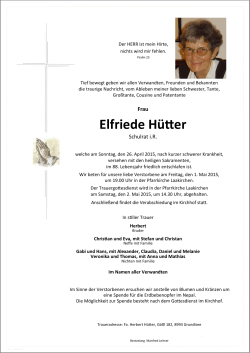 Elfriede Hütter - Bestattung Leitner Laakirchen
