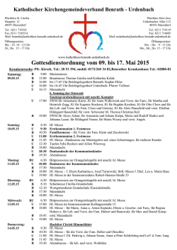 Gottesdienstordnung vom 09. bis 17. Mai 2015