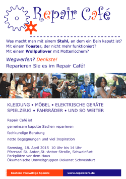 Wegwerfen? Denkste! Reparieren Sie es im Repair Café!