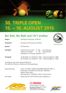 30. TRIPLE OPEN 15. – 16. AuguST 2015