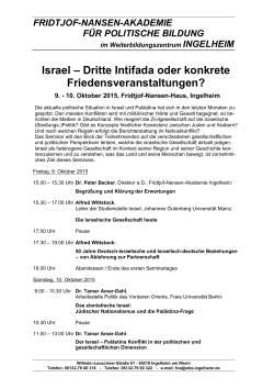 Israel &ndash; Dritte Intifada oder konkrete Friedensveranstaltungen?