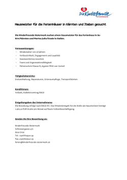 Hausmeister f&uuml;r die Ferienh&auml;user in K&auml;rnten und Italien gesucht
