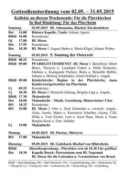 Gottesdienste vom 2. Mai - 31. Mai 15