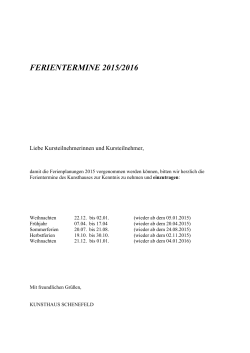 FERIENTERMINE 2015 - KUNSTHAUS SCHENEFELD