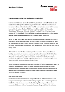 Lenovo gewinnt zehn Red Dot Design Awards 2015