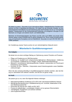 Mitarbeiter/in Qualitätsmanagement - Securetec Detektions
