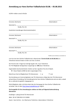 Anmeldung zur Hans Dorfner Fußballschule 03.08. – 05.08.2015