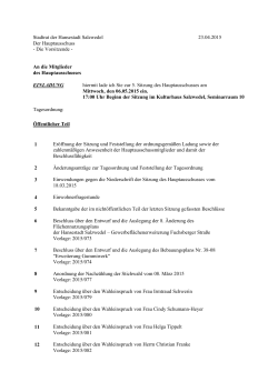 Stadtrat der Hansestadt Salzwedel 23.04.2015 Der Hauptausschuss