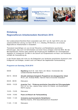 Einladung Regionalforum Arbeitsmedizin Nordrhein 2015