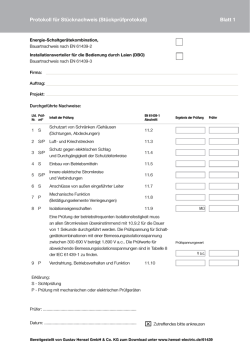 Protokoll f&uuml;r St&uuml;cknachweis (St&uuml;ckpr&uuml;fprotokoll) Blatt 1