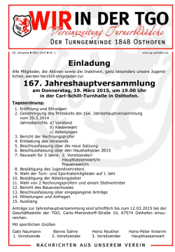 Einladung 167. Jahreshauptversammlung