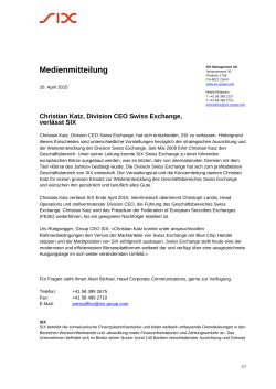Christian Katz, Division CEO Swiss Exchange, verlässt SIX
