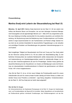 Martina Sradj wird Leiterin der Steuerabteilung bei Real I.S.