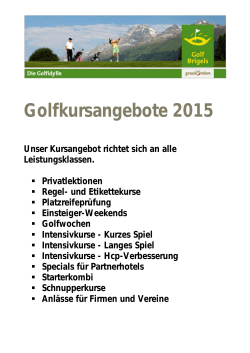 Golfkursangebote 2015