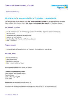 Haushaltshilfe / Mitarbeiter*in f&uuml;r hauswirtschaftliche T&auml;tigkeiten f&uuml;r