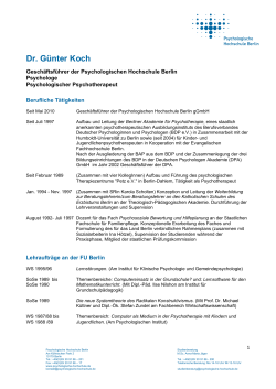 Informationen zur Person - Psychologische Hochschule Berlin