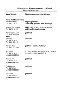 H&uuml;tten&ouml;ffnungszeiten