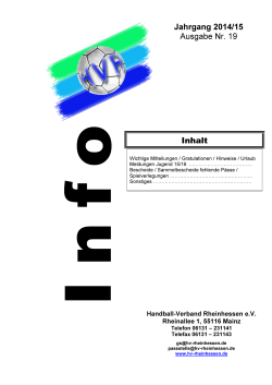 Jahrgang 2014/15 Ausgabe Nr. 19 Inhalt