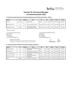 Tutorien für Lehrveranstaltungen im Sommersemester 2015