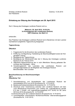 Einladung zur Sitzung des Kreistages am 29. April 2015