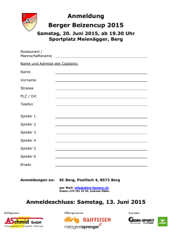 Anmeldung Berger Beizencup 2015 Samstag, 20. Juni
