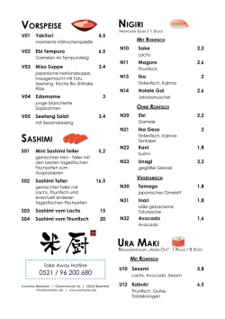 Speisekarte - Sushi Kometsu Bielefeld