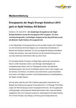 Medienmitteilung Energiepreis der Regio Energie Solothurn 2015