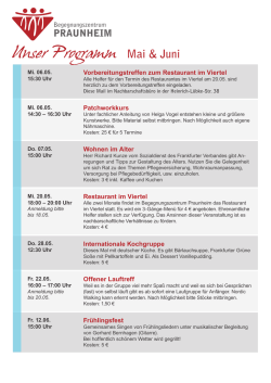 Programm Begegnungszentrum Praunheim Mai & Juni