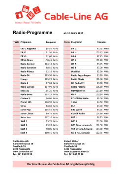 Radio-Programme ab 31. März 2015 - Cable