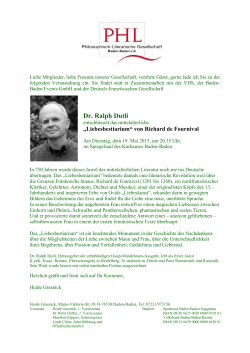 PHL-Vortragsreihe: Dr. Ralph Dutli, Liebesbestiarium von Richard