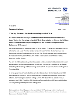 Pressemitteilung ITV-City: Baustart für den Rohbau beginnt in Kürze