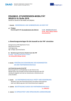 ERASMUS -STUDIERENDEN-MOBILITÄT WS2015