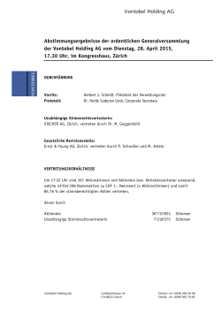 Vontobel Holding AG Abstimmungsergebnisse der ordentlichen