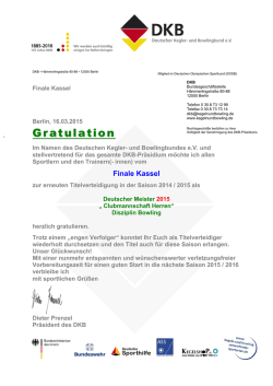 Gl&uuml;ckwunsch-Schreiben des DKB zum Gewinn der - Finale