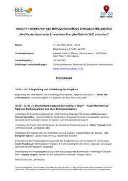 Industry-Workshop Programm - Bundesverband Erneuerbare
