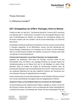 DZT: Erfolgsbilanz für GTM in Thüringen, Erfurt & Weimar