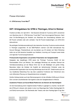 DZT: Erfolgsbilanz f&uuml;r GTM in Th&uuml;ringen, Erfurt & Weimar