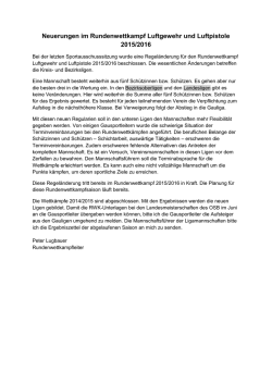Neuerungen im Rundenwettkampf Luftgewehr und Luftpistole 2015