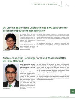 Dr. Christa Balzer neue Chef&auml;rztin des SHG