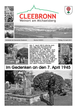 Amtsblatt der Gemeinde Cleebronn Woche 15/2015 Freitag, 10
