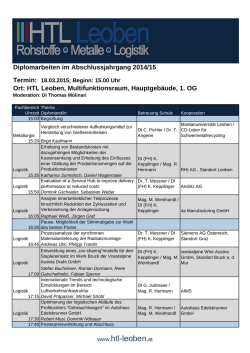 Diplomarbeiten im Abschlussjahrgang 2014/15 Termin