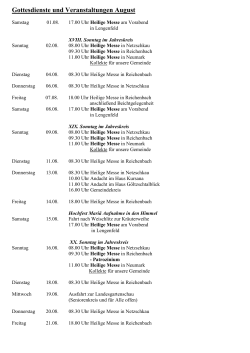 Gottesdienste und Veranstaltungen des aktuellen Monats