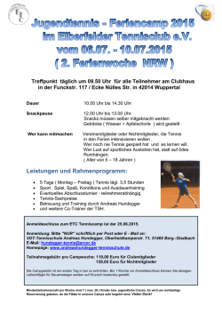 Jugendtennis Feriencamp 2015 im Elberfelder Tennisclub e.V.
