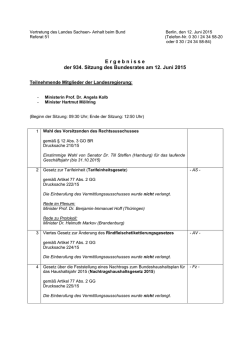 E r g e b n i s s e der 934. Sitzung des Bundesrates am 12. Juni 2015