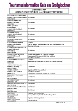 information &ouml;ffnungszeiten der kalser gastbetriebe