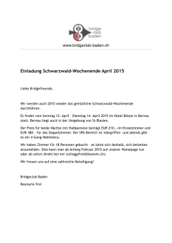 Einladung Schwarzwald-Wochenende April 2015