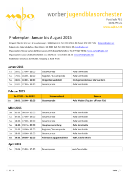 Probenplan: Januar bis August 2015