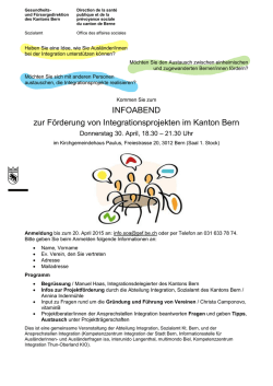 INFOABEND zur F&ouml;rderung von Integrationsprojekten im Kanton Bern